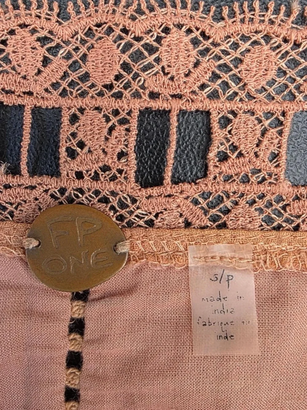 Free People Camel Lace Trim Square Neck Mini Dress